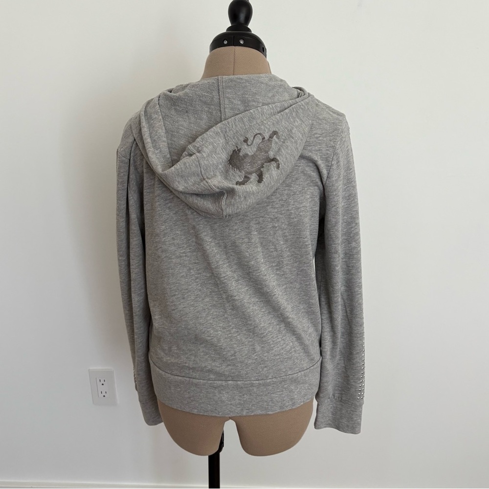 Express Womens Hoodie Medium Gray Silver Studded Lightweight Y2K Casual Comfy - Picture 3 of 12